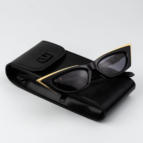 Valentino Women Sunglasses Black Gold Grey Cat Eye V-GOLDCUT - I VLS 113A 55 - Picture 13 of 15